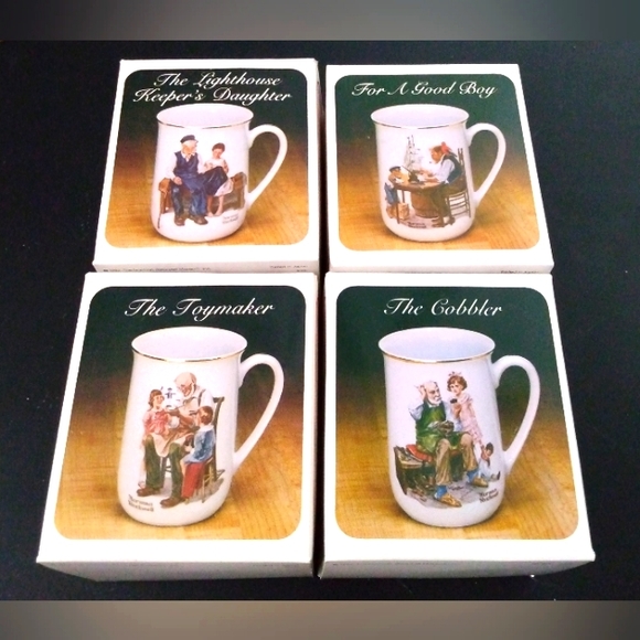 VGC Vintage 1982 Norman Rockwell Set Of Four Collector Mugs In Origional Box - Picture 1 of 9
